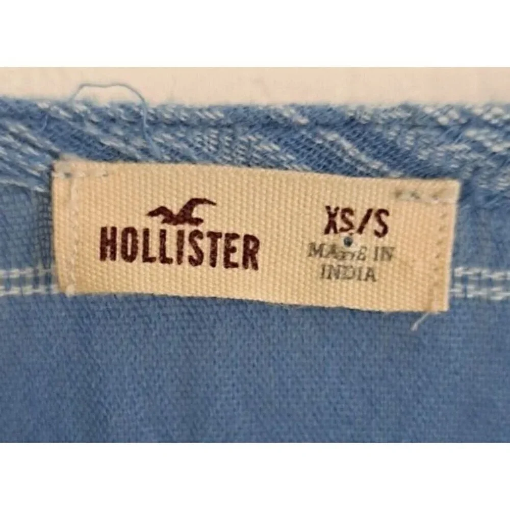 Hollister XS/S Women's Cotton Blue White Stripe Kimono Style Jacket Crochet Lace